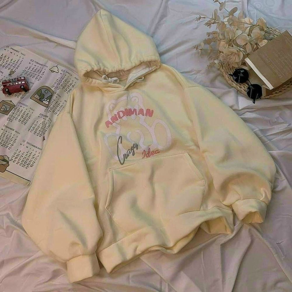 áo hoodie in andiman unisex tay phồng hình gấu siêu xinh.
