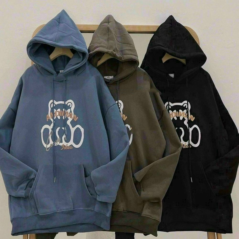 áo hoodie in andiman unisex tay phồng hình gấu siêu xinh.