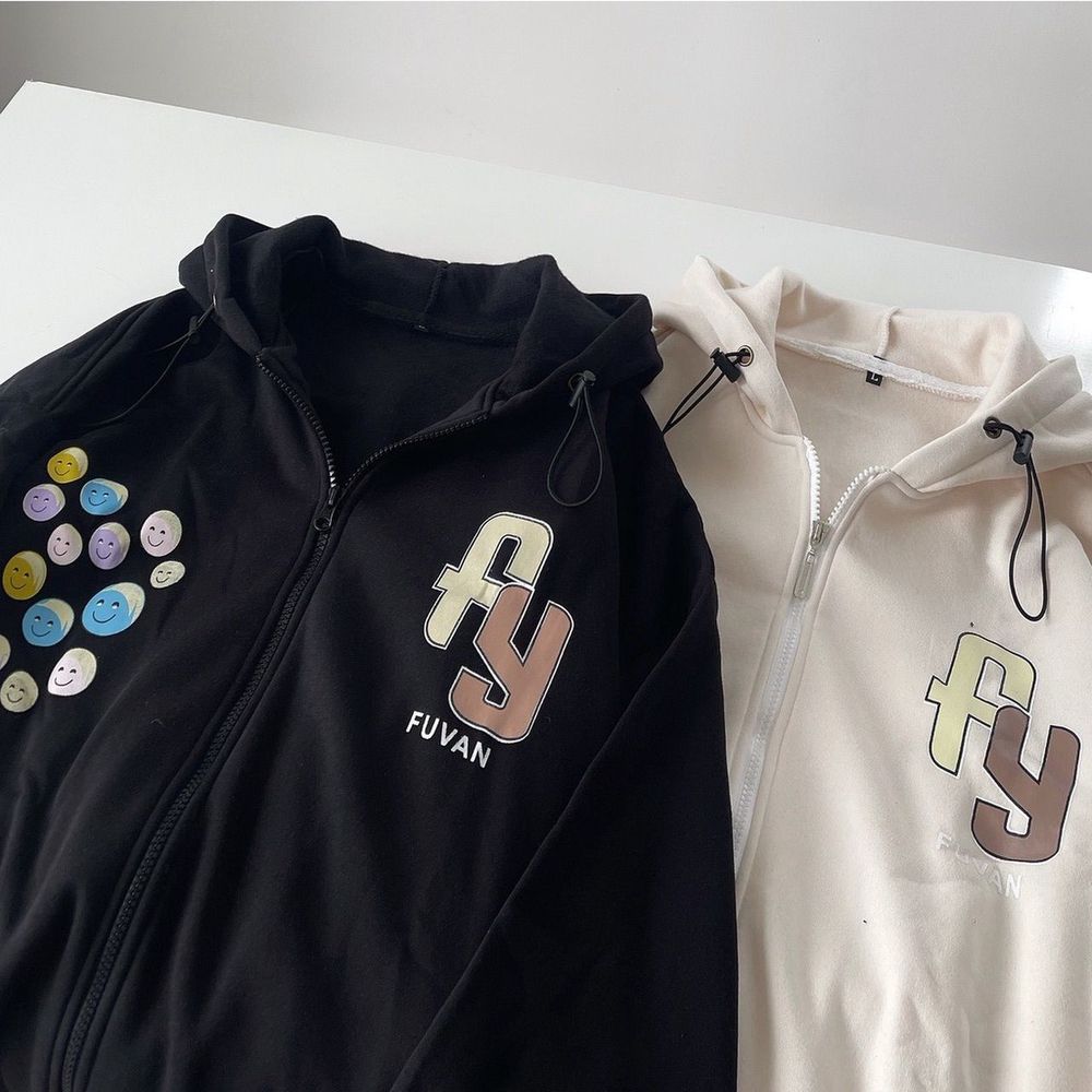 Áo khoác tay dài form cánh dơi in chữ FY Mặt cười Bự form rộng nón 2 lớp bự Siêu Xinh.