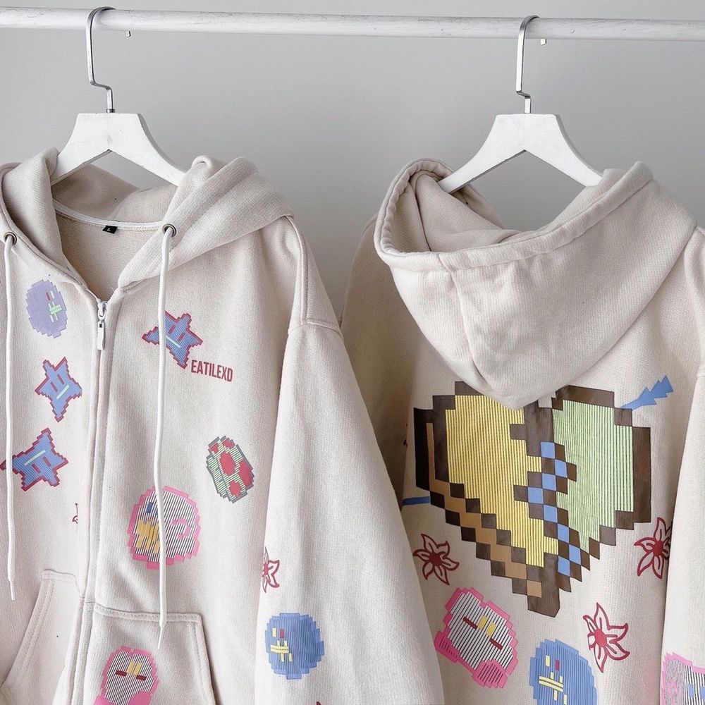 Áo Hoodie Nỉ Bông in TRÁI TIM EATILEXD Khóa ZIP Form Rộng Basic Nam Nữ Unisex Phong Cách Ulzzang