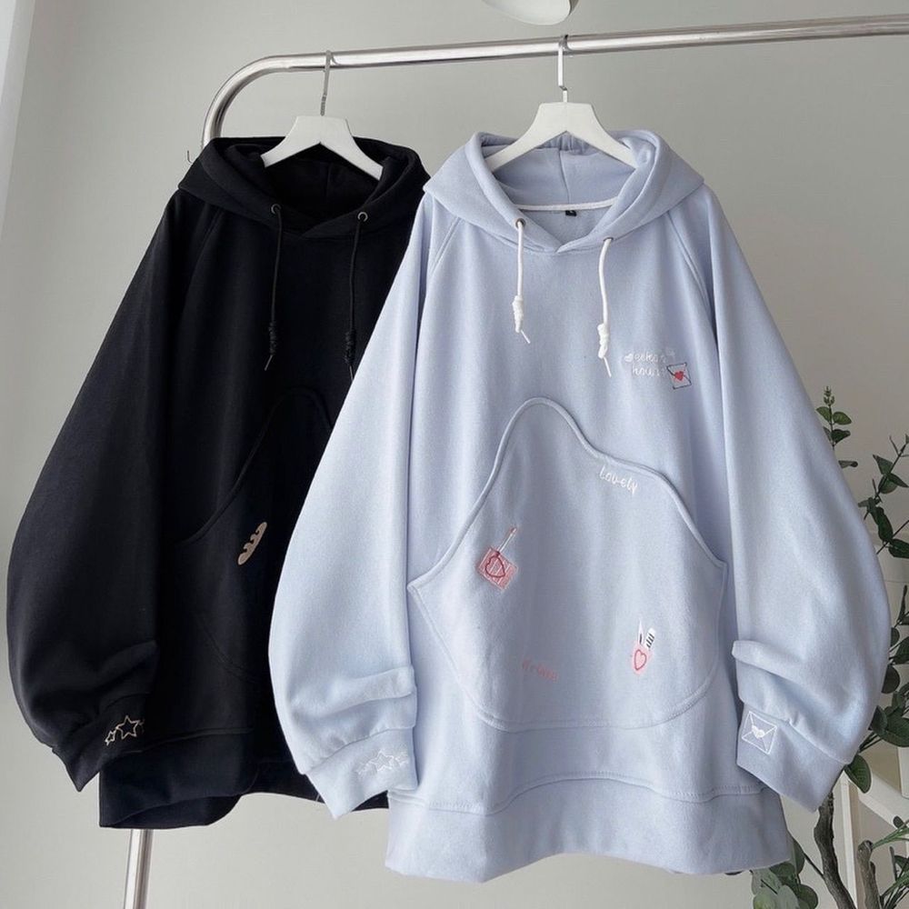 Áo Hoodie chữ thêu hoạt tiết HOUSE túi to bự form rộng nam nữ unisex