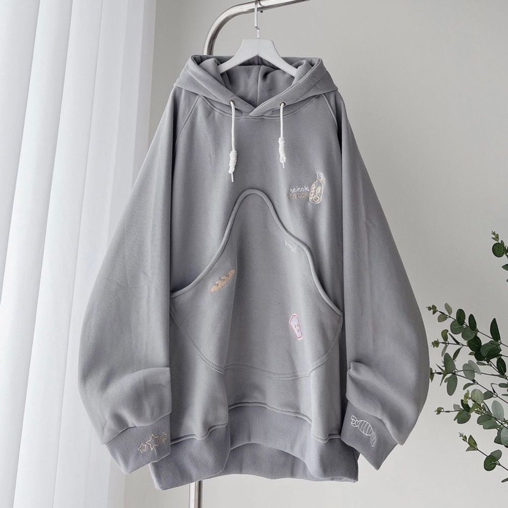 Áo Hoodie chữ thêu hoạt tiết HOUSE túi to bự form rộng nam nữ unisex