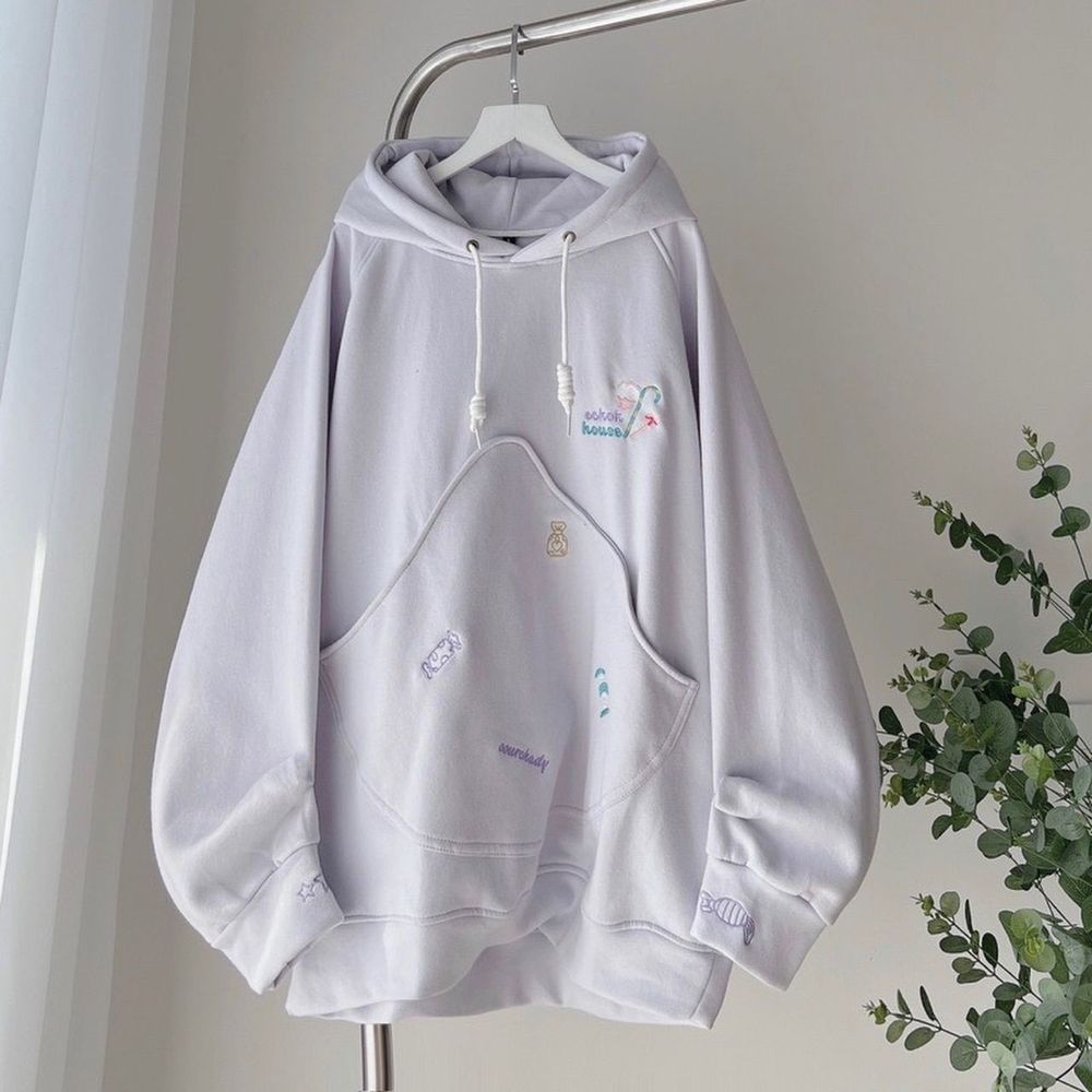 Áo Hoodie chữ thêu hoạt tiết HOUSE túi to bự form rộng nam nữ unisex