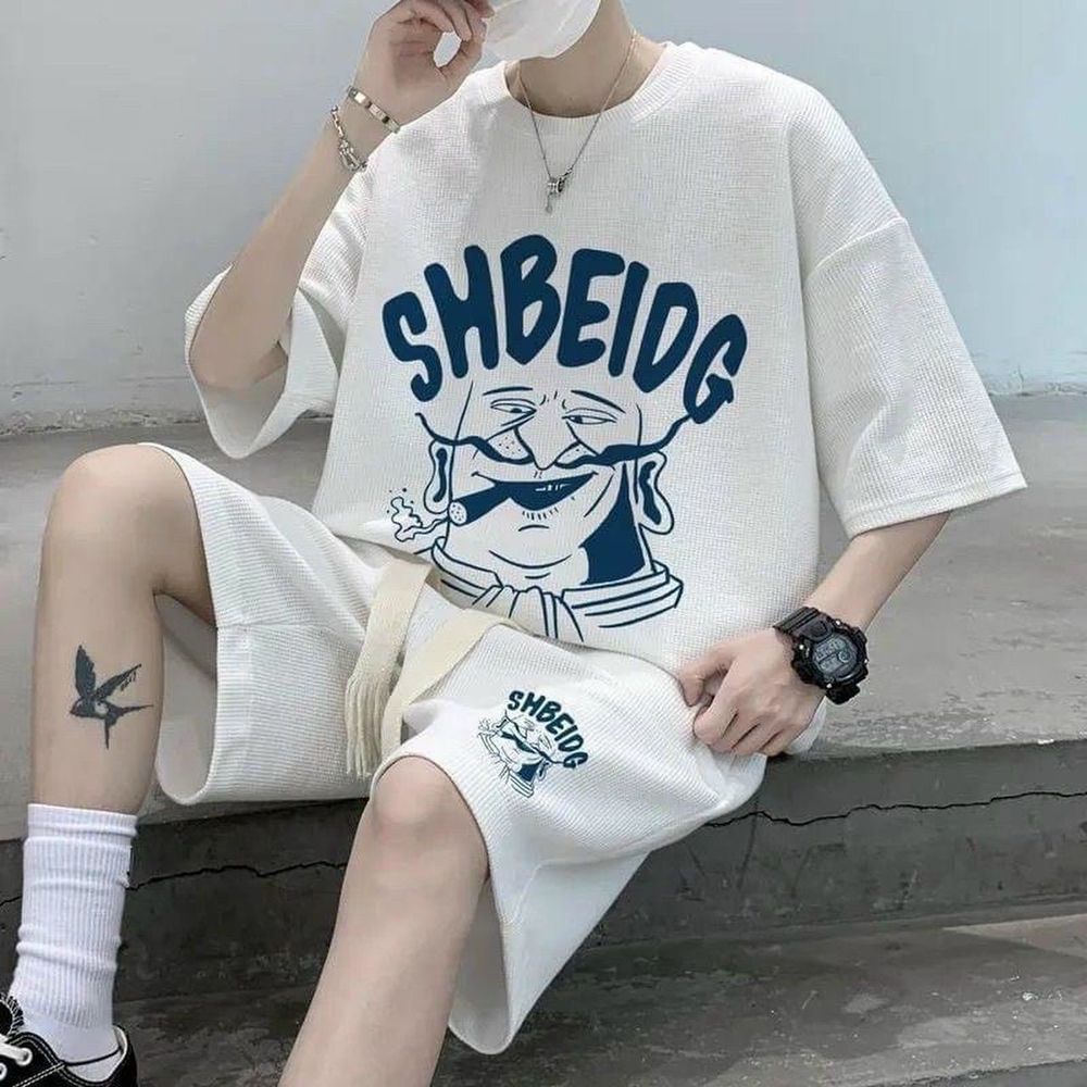 Bộ đồ nam nữ form rộng in họa tiết SHBEIDG chất liệu da cá tổ ong co giãn thoáng mát