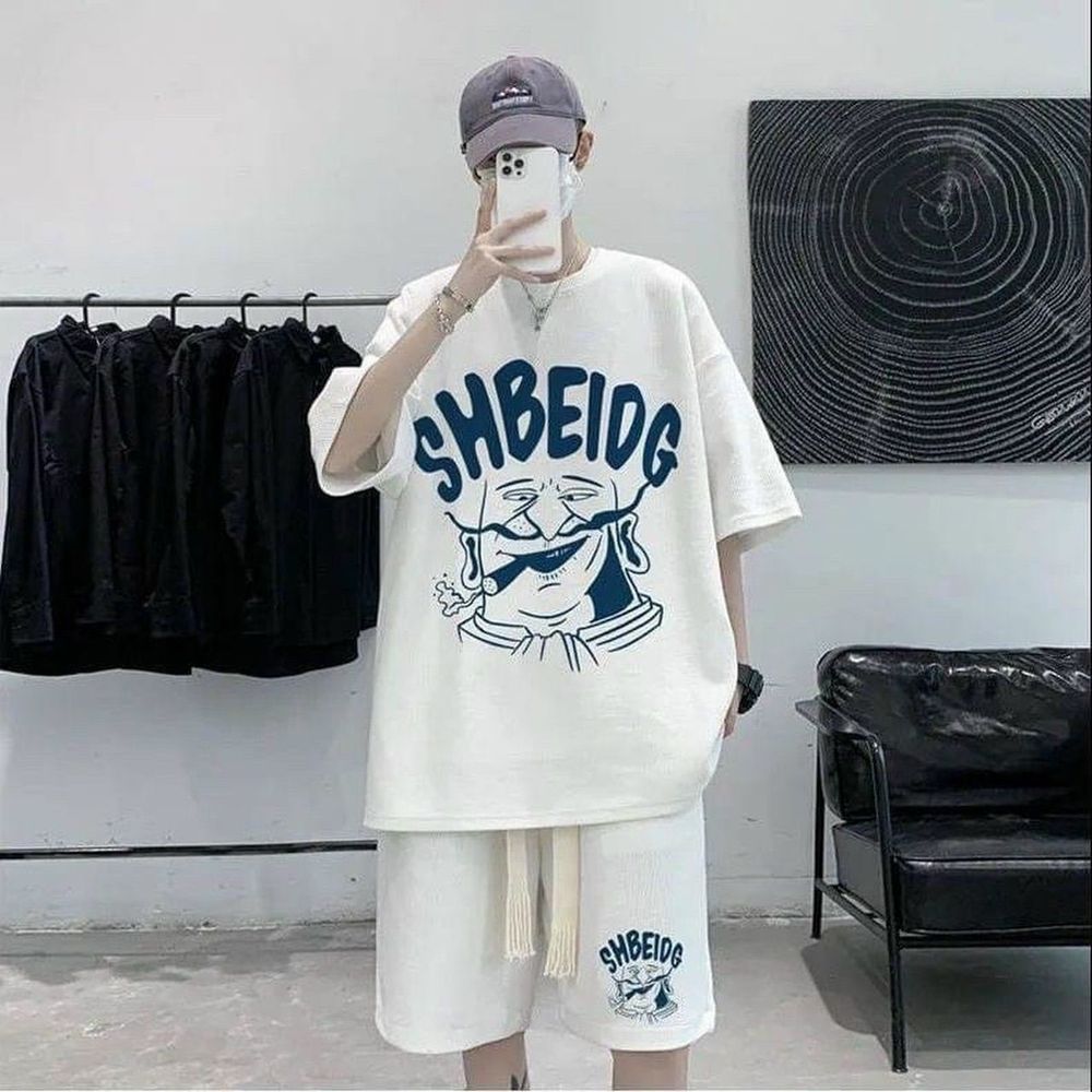 Bộ đồ nam nữ form rộng in họa tiết SHBEIDG chất liệu da cá tổ ong co giãn thoáng mát