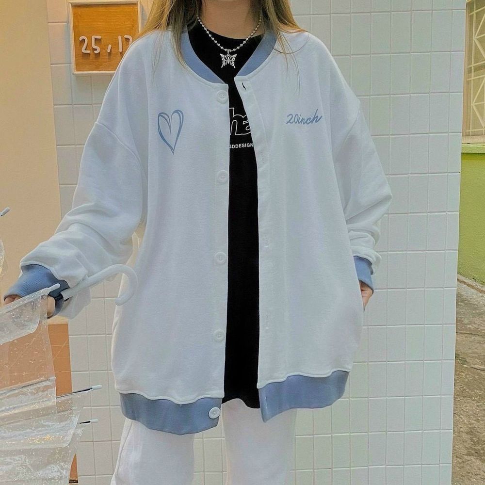 ￼Áo khoác cardigan nam nữ thêu tim Hàn Quốc 20 inch, áo khoác nhẹ unisex thời trang