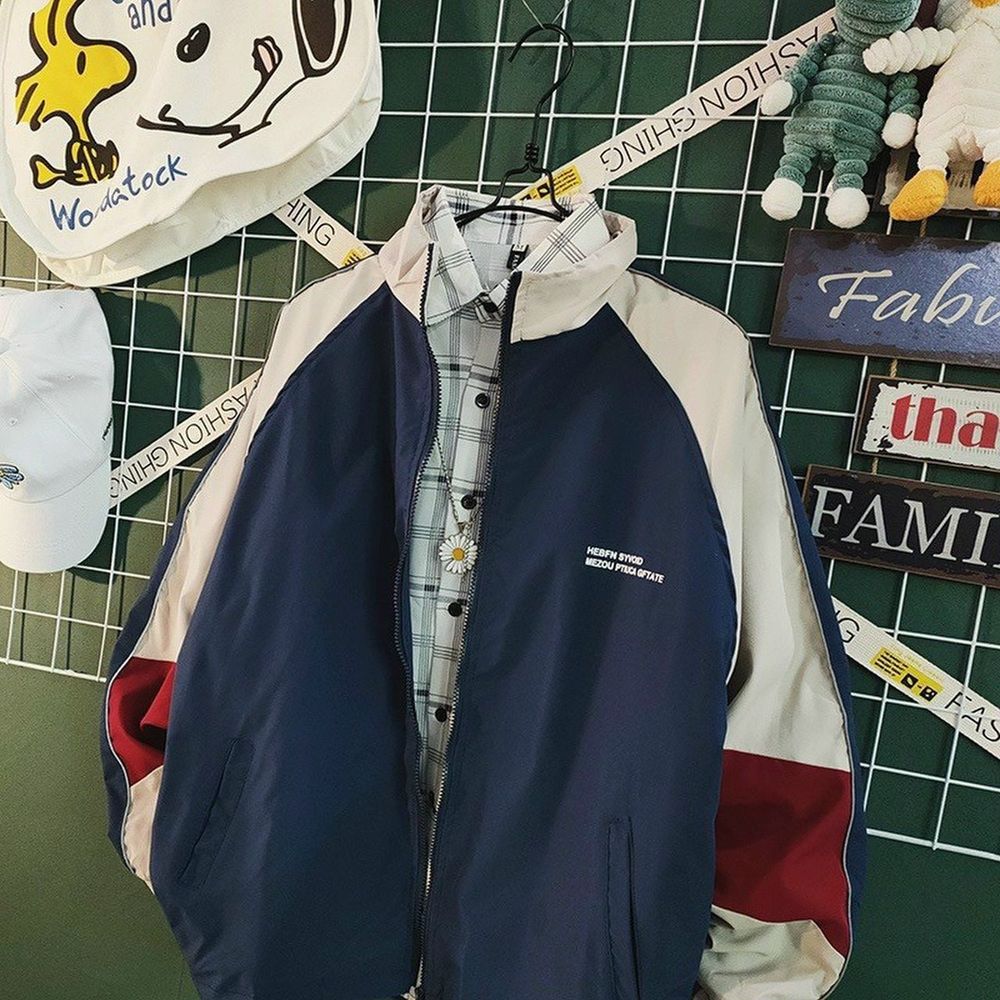 Áo khoác nam unisex cổ đứng vải dù 2 lớp phối màu độc lạ họa tiết in chữ đi mưa,cản gió,chống nắng