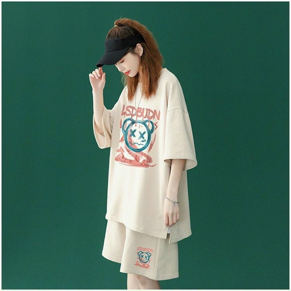 Đồ bộ mặc nhà, đồ bộ đùi nam nữ in hình mặt gấu trẻ trung năng động thích hợp mặc nhà, đi chơi, thể thao