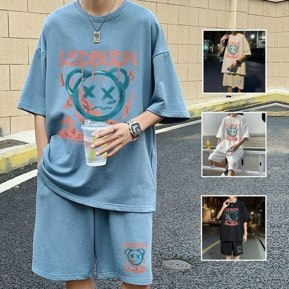 Đồ bộ mặc nhà, đồ bộ đùi nam nữ in hình mặt gấu trẻ trung năng động thích hợp mặc nhà, đi chơi, thể thao