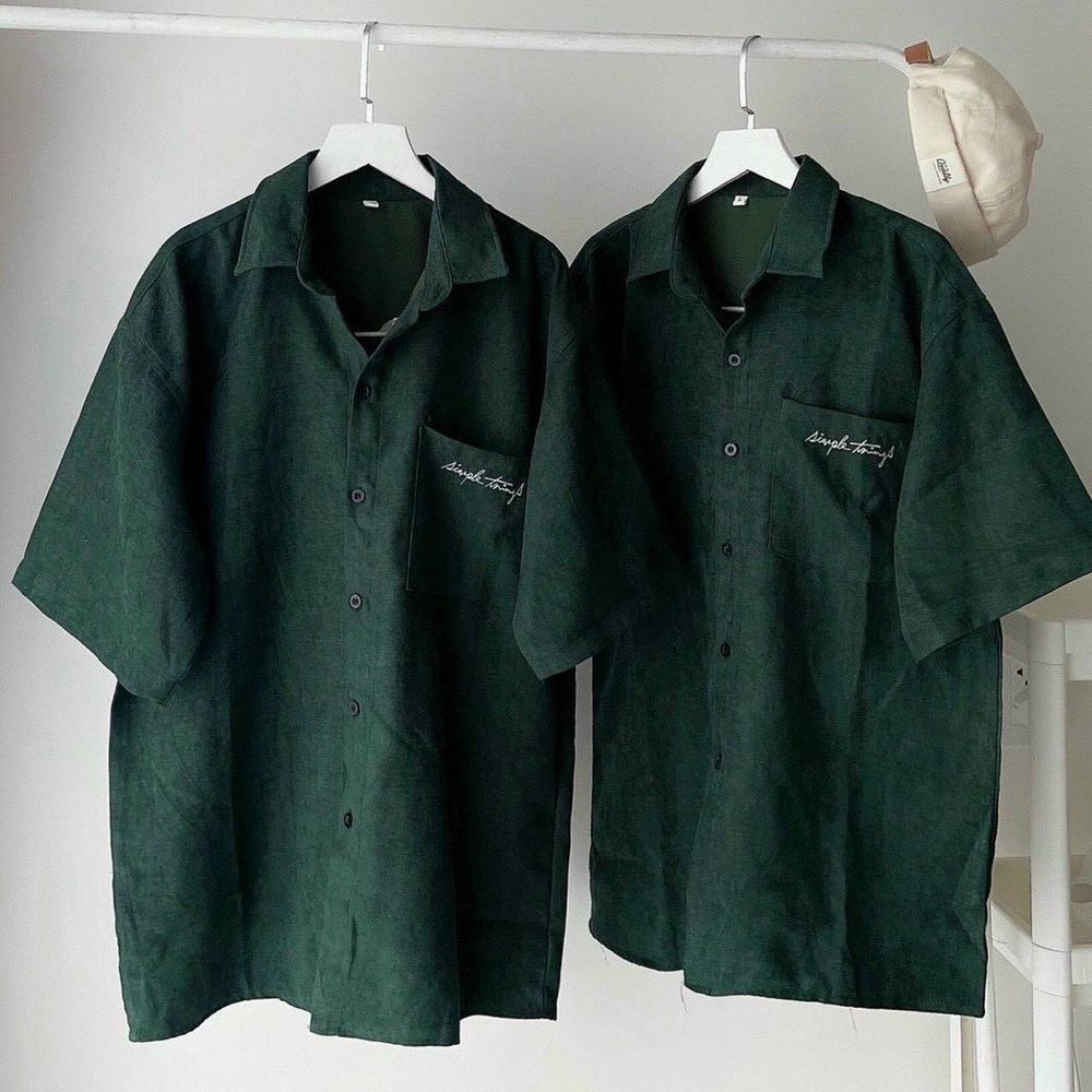 Áo sơ mi nam nữ unisex ngắn tay logo thêu PROMISE chất da lộn mịn đẹp có túi trước ngực