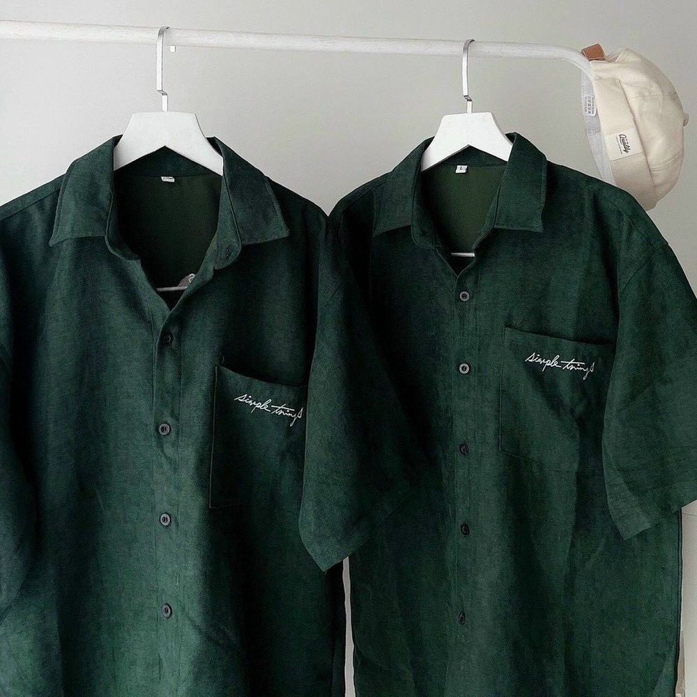 Áo sơ mi nam nữ unisex ngắn tay logo thêu PROMISE chất da lộn mịn đẹp có túi trước ngực