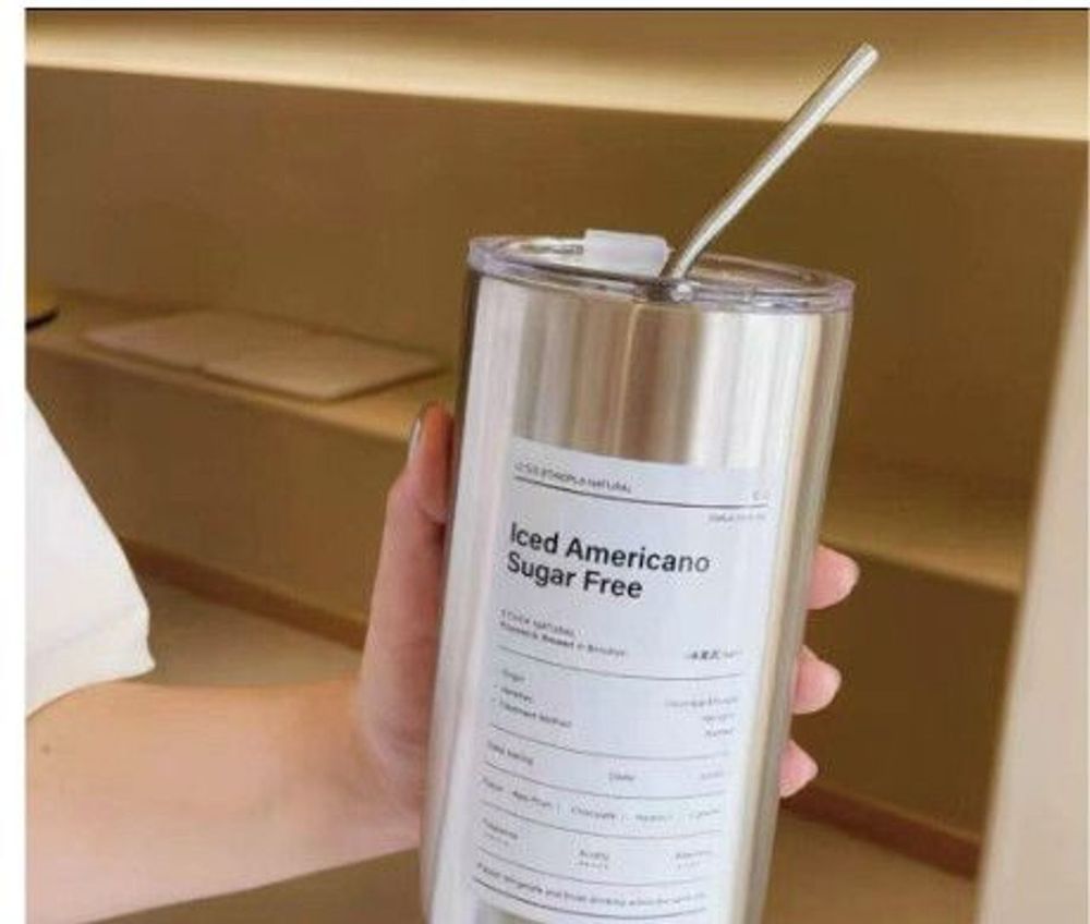 Cốc giữ nhiệt Iced Americano thể tích 600ML,làm bằng inox,có ống hút