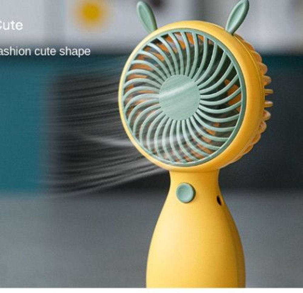 Quạt mini cầm tay, quạt cầm tay mini có đế để bàn , nhỏ gọn, tiện lợi (Tặng Dây Sạc+ kèm dây cao su) ( màu ngau nhien)