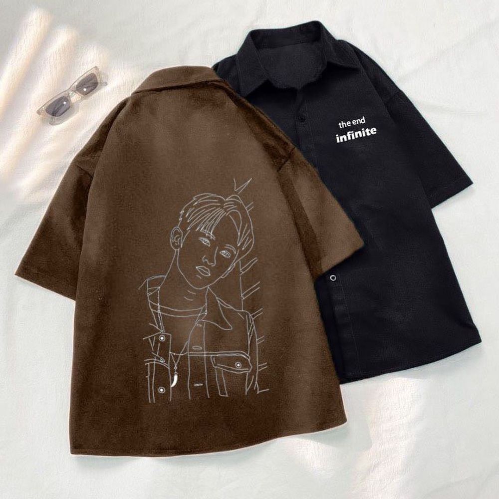 Áo Sơ Mi Tay Lỡ Nam Nữ Form Rộng Unisex In họa tiết chân dung người Chất Liệu Da lộn Mịn Mát