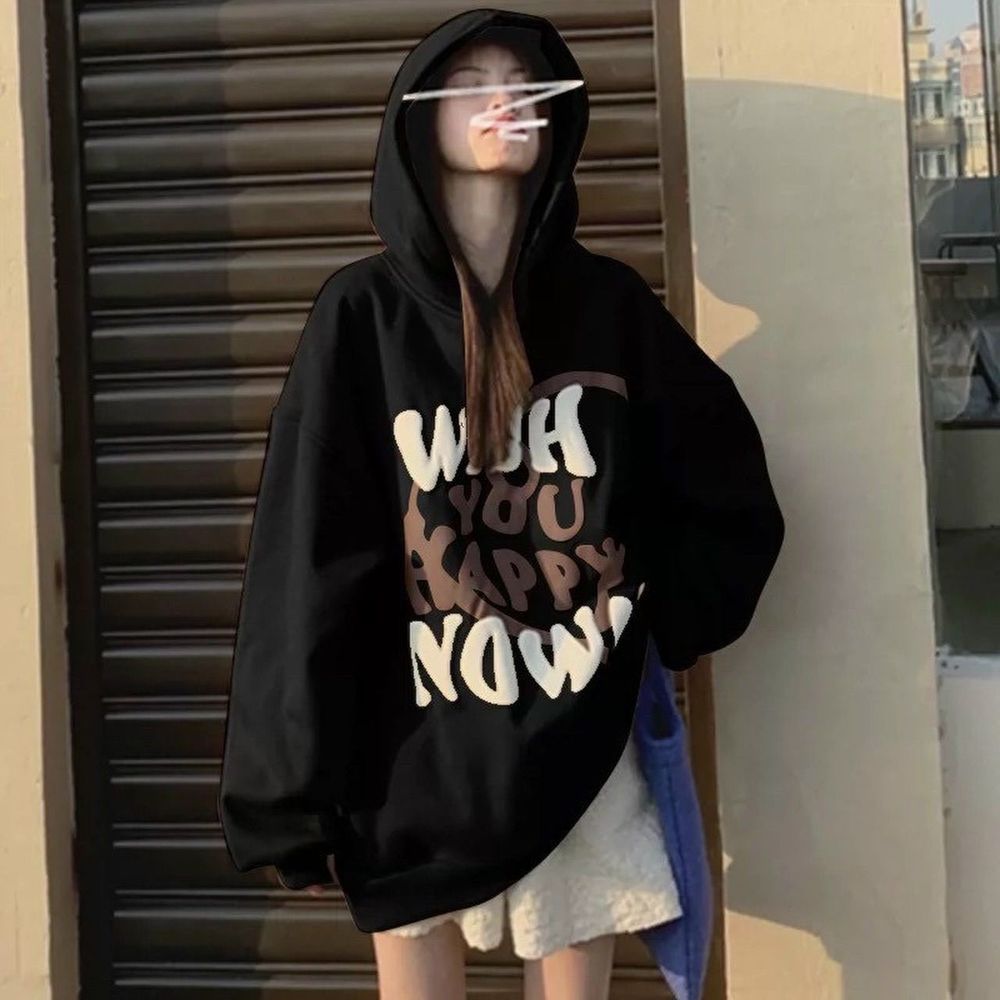 áo hoodie mềm mịn nón 2 lớp có nút bấm in hình Wish Nown nổi chất dày dặn from dưới 70kg