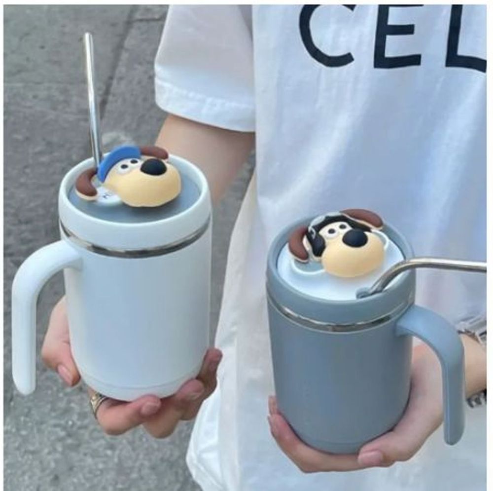 CỐC GIỮ NHIỆT INOX 304 HÌNH CHÚ CHÓ XINH XẮN TẶNG KÈM ỐNG HÚT THIẾT KẾ NẮP KÍN CHỐNG TRÀN TIỆN LỢI TIỆN LỢI