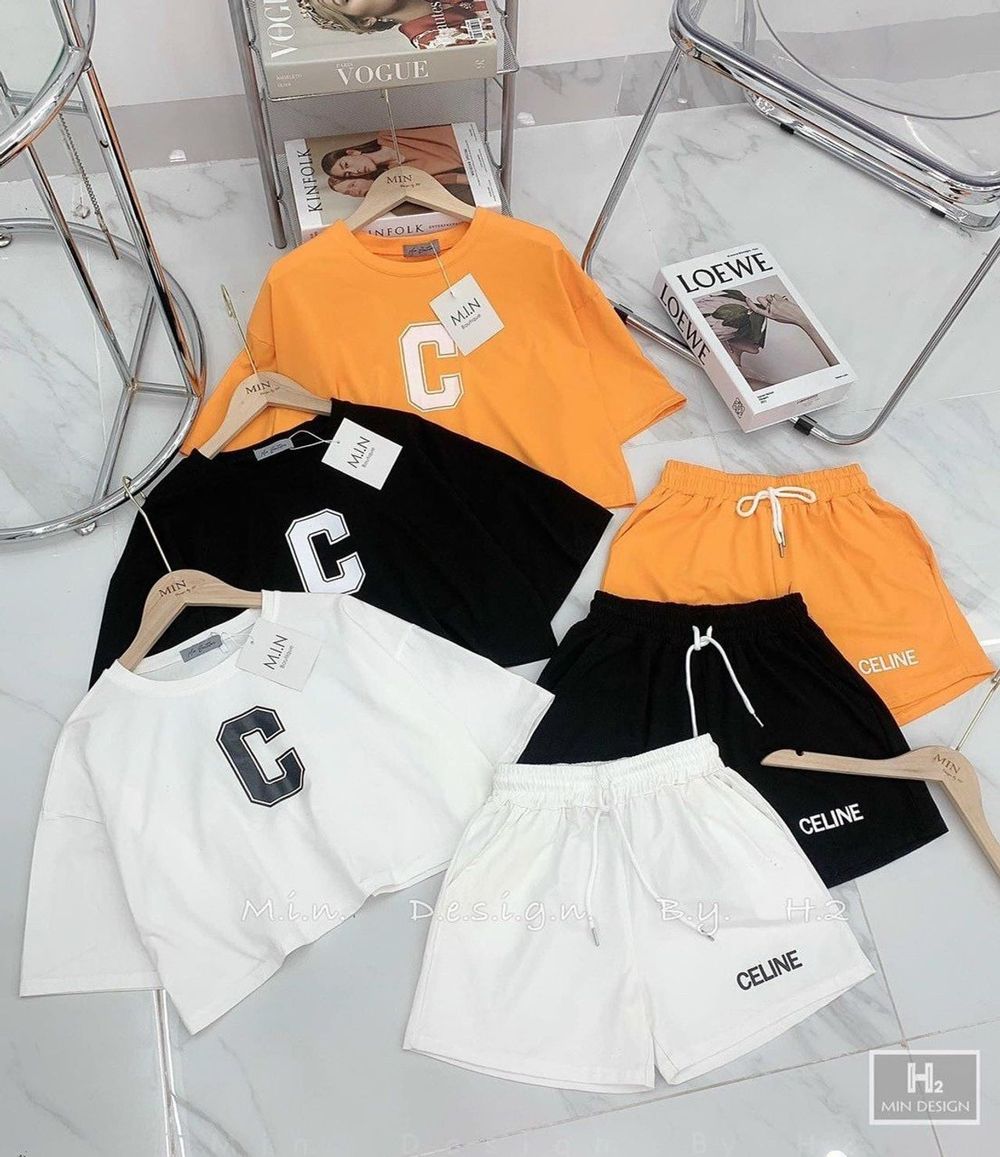 Đồ bộ đùi mặc nhà kiểu croptop in chữ C siêu xinh.