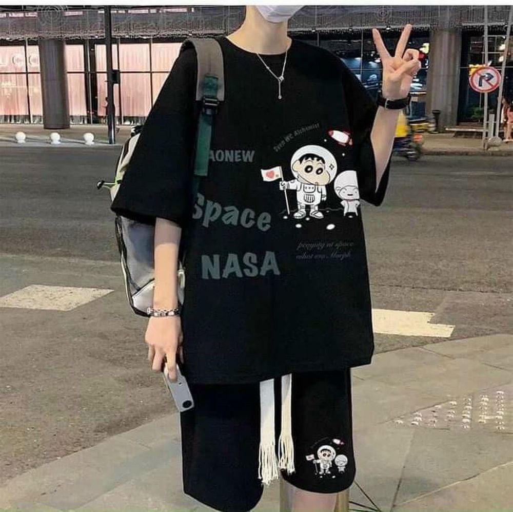Bộ quần áo nam mặc nhà in hình phi hành gia dễ thương thun cotton co giãn mềm mịn