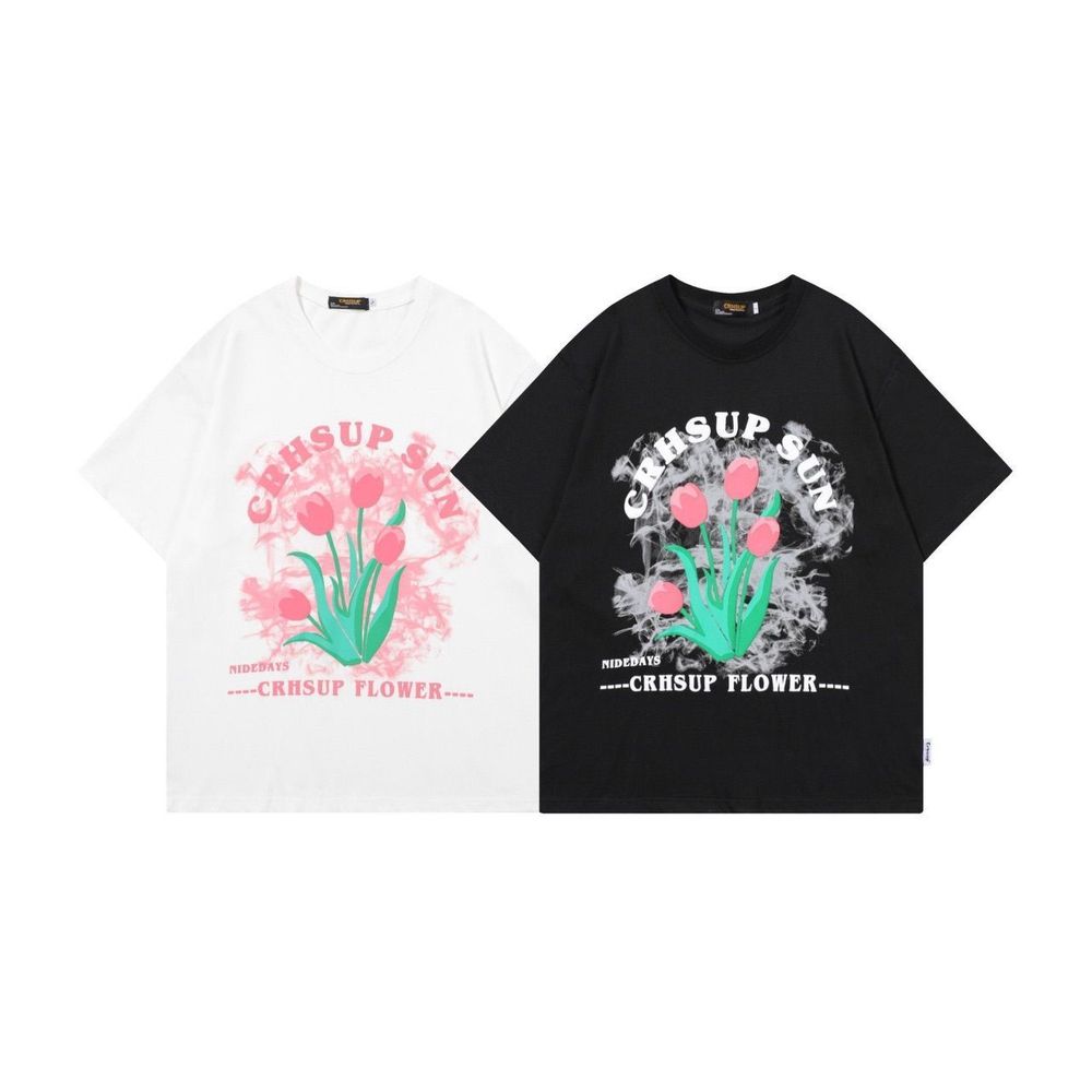 Áo Thun Tay Lỡ Dáng Rộng In Hình Hoa Tulip Kiểu Hàn Quốc Thời Trang Mùa Hè Cho Nữ
