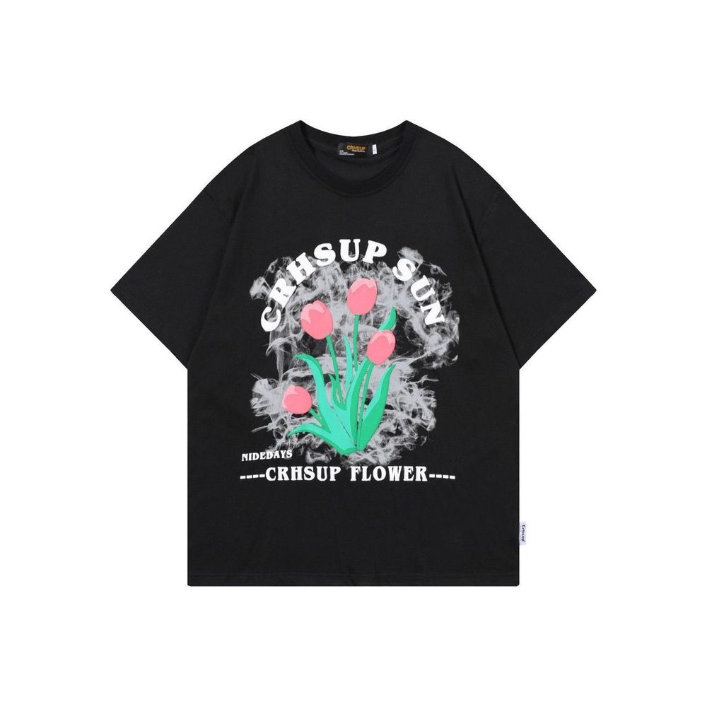 Áo Thun Tay Lỡ Dáng Rộng In Hình Hoa Tulip Kiểu Hàn Quốc Thời Trang Mùa Hè Cho Nữ