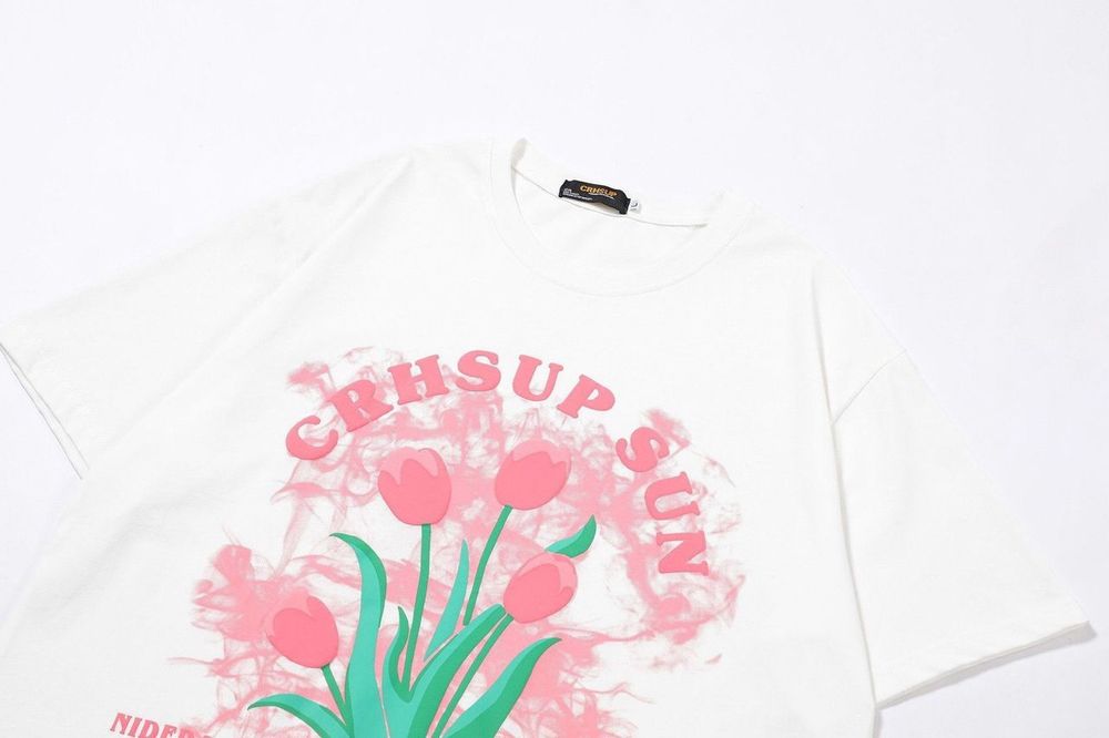 Áo Thun Tay Lỡ Dáng Rộng In Hình Hoa Tulip Kiểu Hàn Quốc Thời Trang Mùa Hè Cho Nữ