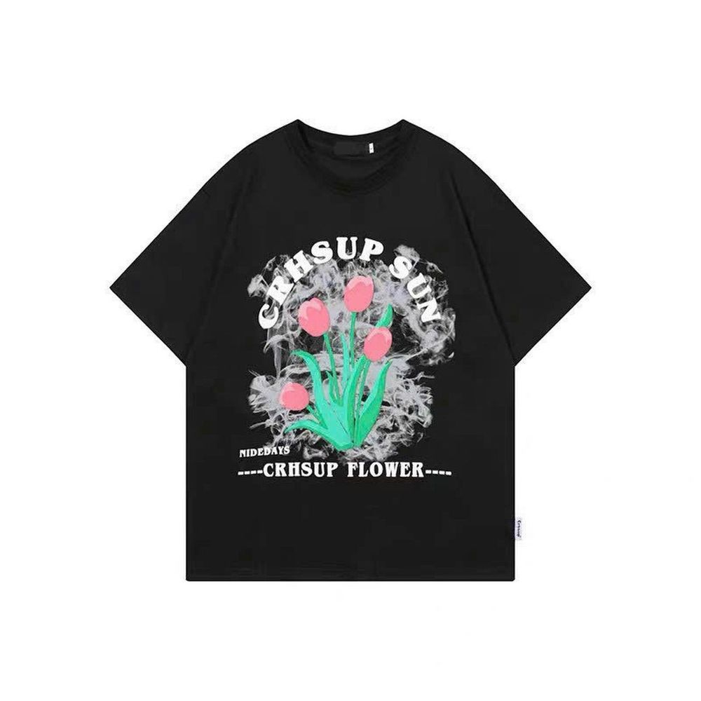 Áo Thun Tay Lỡ Dáng Rộng In Hình Hoa Tulip Kiểu Hàn Quốc Thời Trang Mùa Hè Cho Nữ