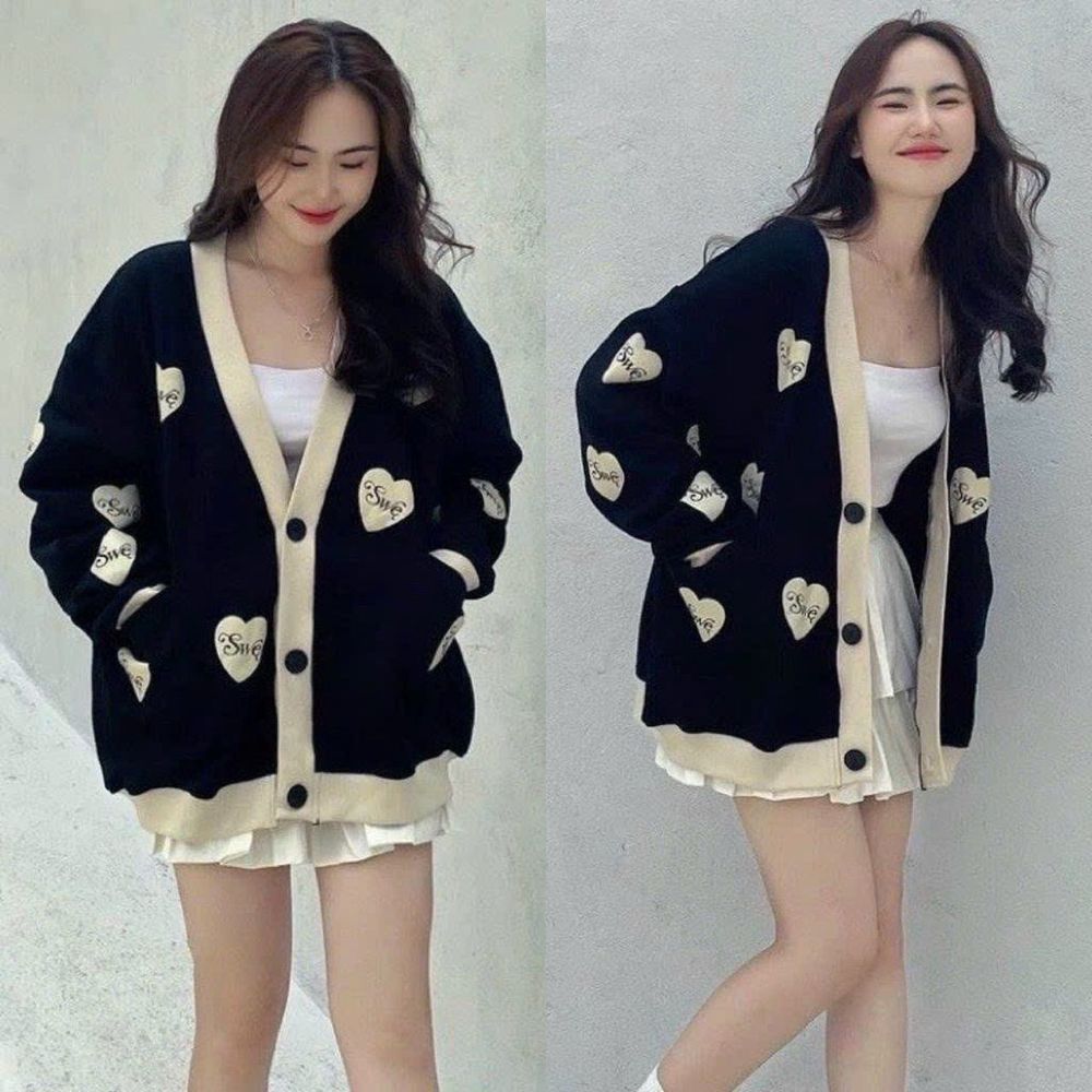 Áo Khoác Cardigan Trái Tim Swe Nữ Nude Form Rộng cánh dơi.