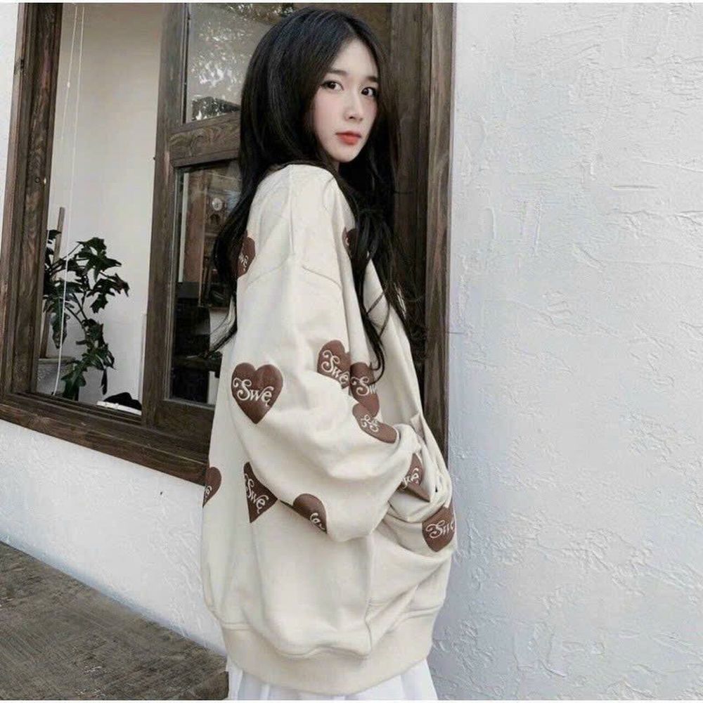 Áo Khoác Cardigan Trái Tim Swe Nữ Nude Form Rộng cánh dơi.