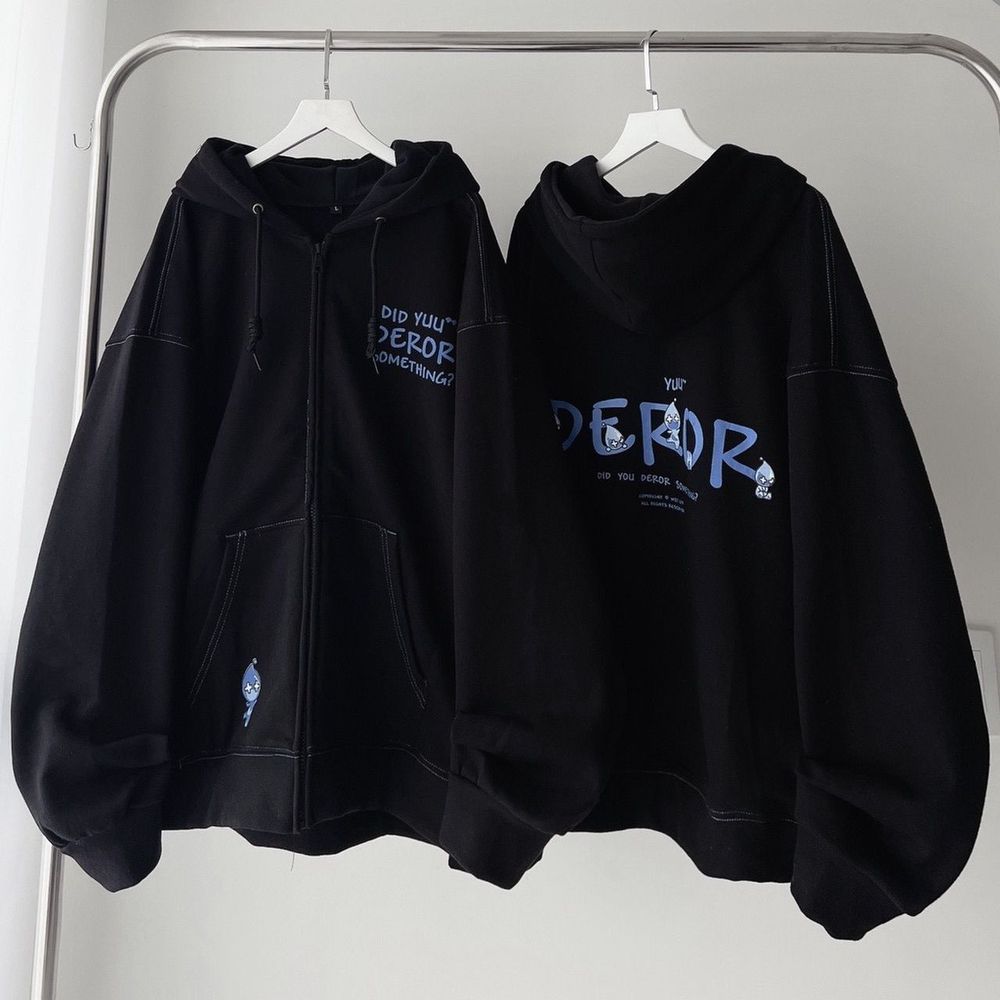 Áo Khoác Dây Kéo Nỉ Lót Bông In Chữ DEROR Chạy kansai form Unisex