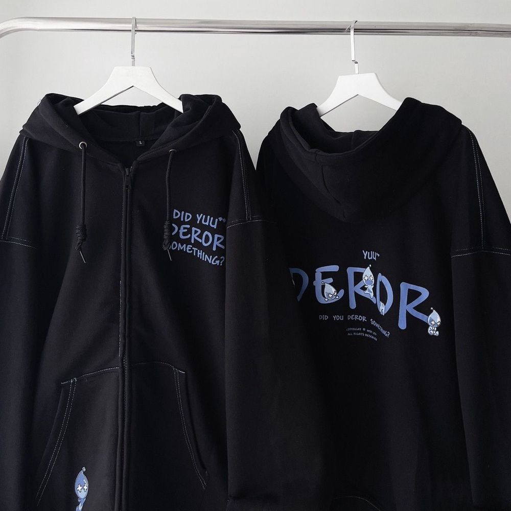 Áo Khoác Dây Kéo Nỉ Lót Bông In Chữ DEROR Chạy kansai form Unisex