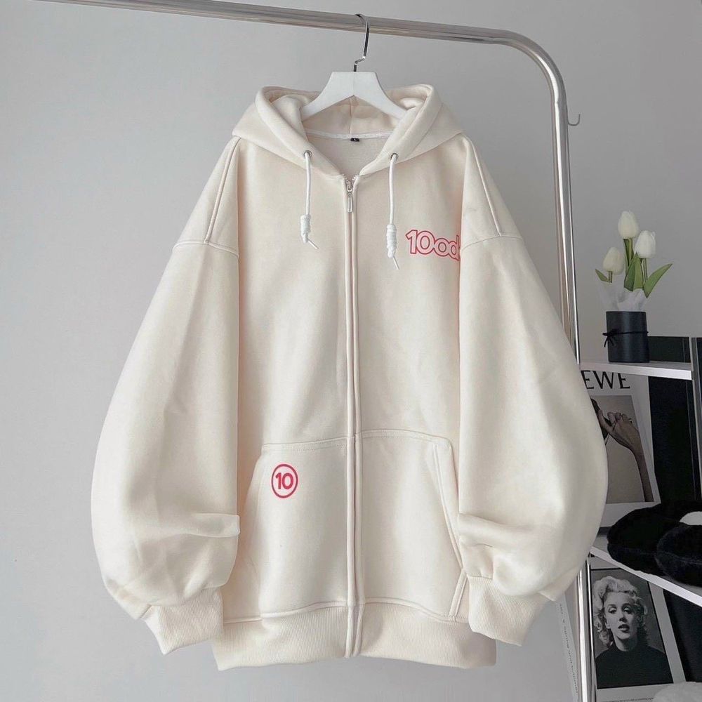 Áo khoác dây kéo in 10ook form rộng unisex .