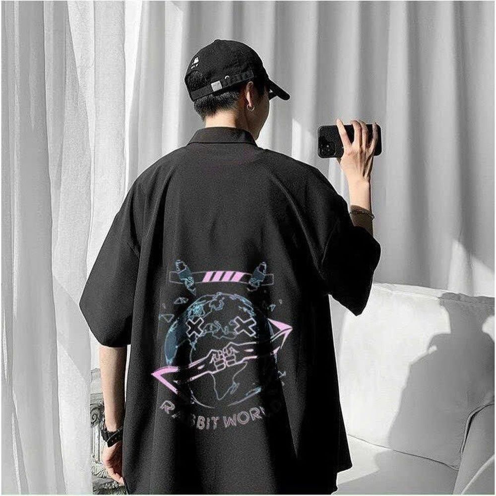 Áo Sơ Mi Tay Lỡ Nam Nữ Form Rộng Unisex RABBIT WORD Chất Lụa Mịn Mát Phong Cách Hàn Quốc Ulzzang