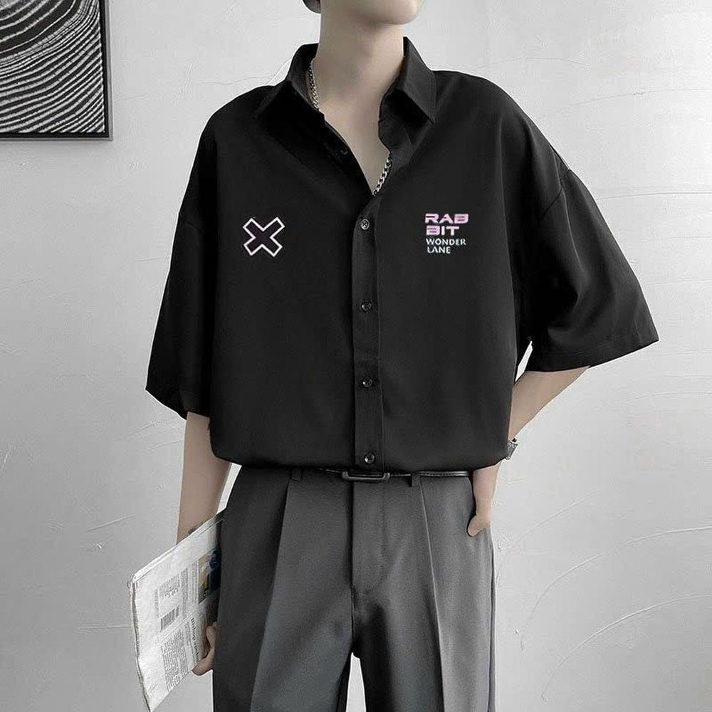 Áo Sơ Mi Tay Lỡ Nam Nữ Form Rộng Unisex RABBIT WORD Chất Lụa Mịn Mát Phong Cách Hàn Quốc Ulzzang