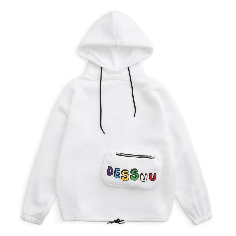 Áo hoodie in Dessuu có túi bao tử phối dây rút form rộng unisex nam nữ.