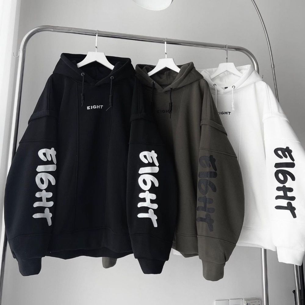 ￼Áo Hoodie Nỉ Lót Bông Tay Nối EIGHT Form Rộng Unisex.