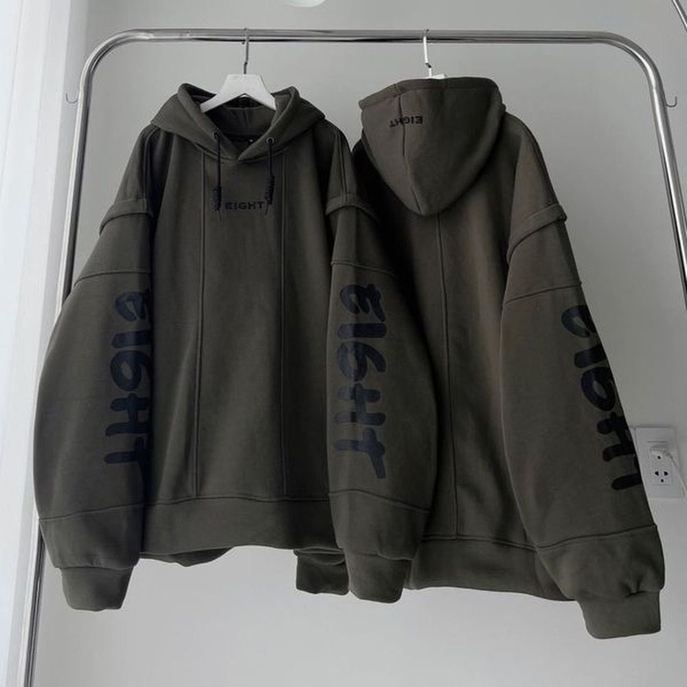 ￼Áo Hoodie Nỉ Lót Bông Tay Nối EIGHT Form Rộng Unisex.