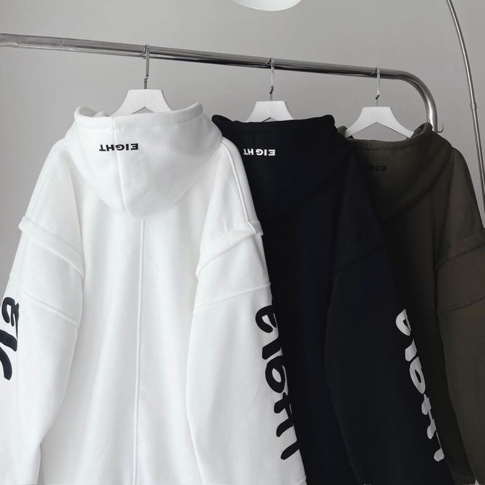 ￼Áo Hoodie Nỉ Lót Bông Tay Nối EIGHT Form Rộng Unisex.