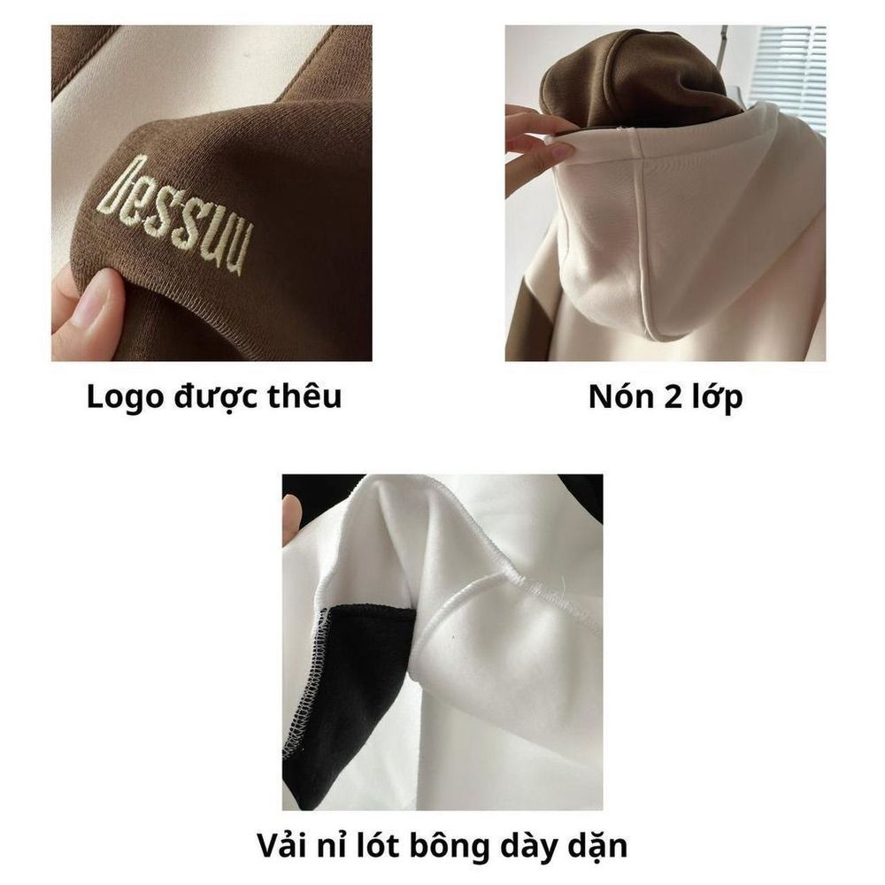 Áo hoodie DESSY nỉ bông dày dặn nút bấm phối màu phối form rộng unisex nam nữ.
