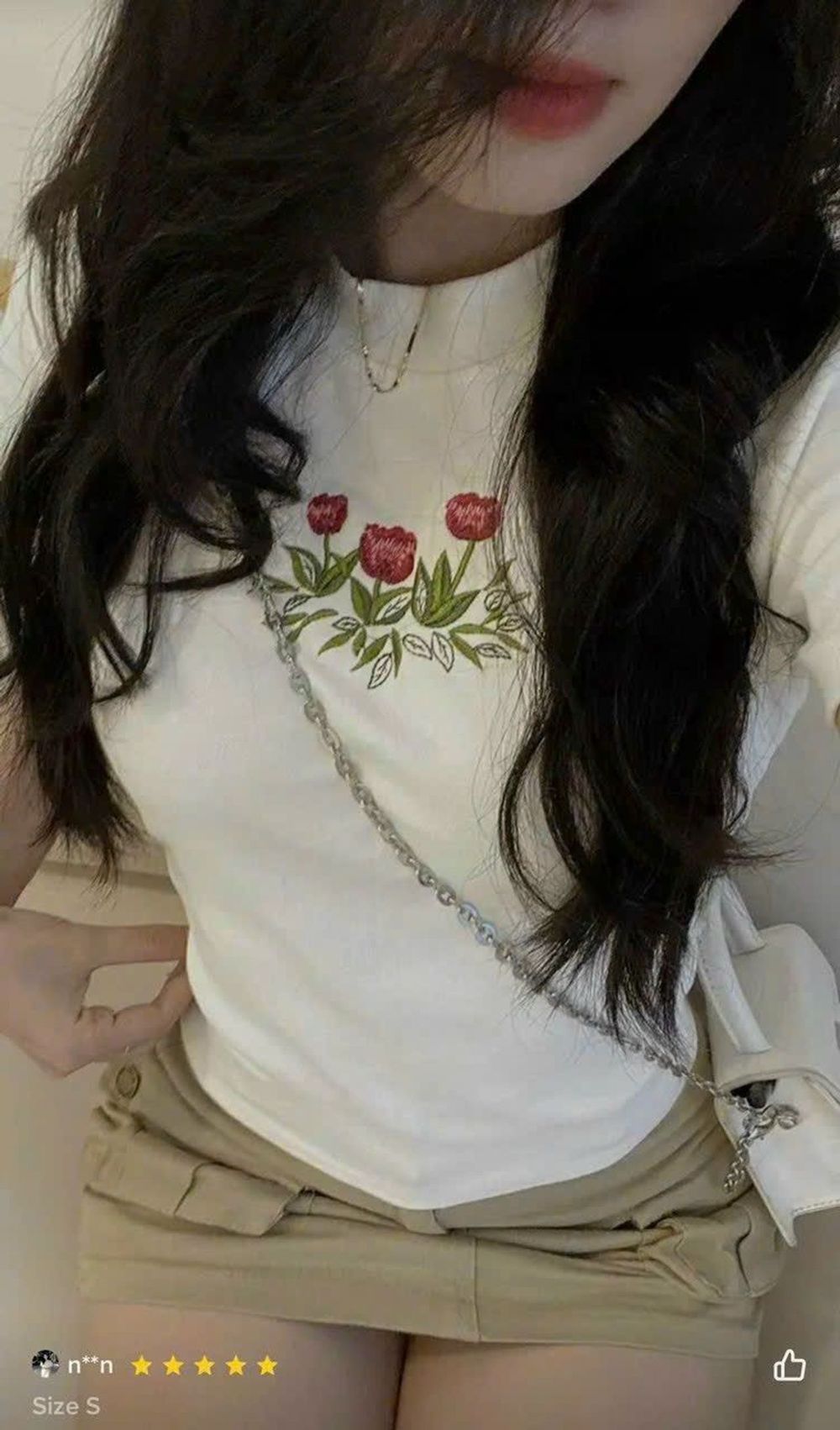 Áo thun baby tee thêu hoa sắc nét, áo croptop cổ phối phong cách Hàn Quốc