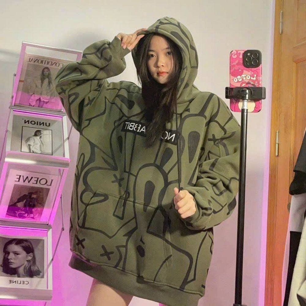 Áo hoodie in toàn thân NOT RABBIT Unisex nam nữ phong cách cá tính , năng động.