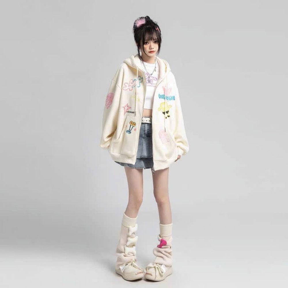 Hoodie zip nỉ chân cua , in nhiều họa tiết ,nón 2 lớp vải chính