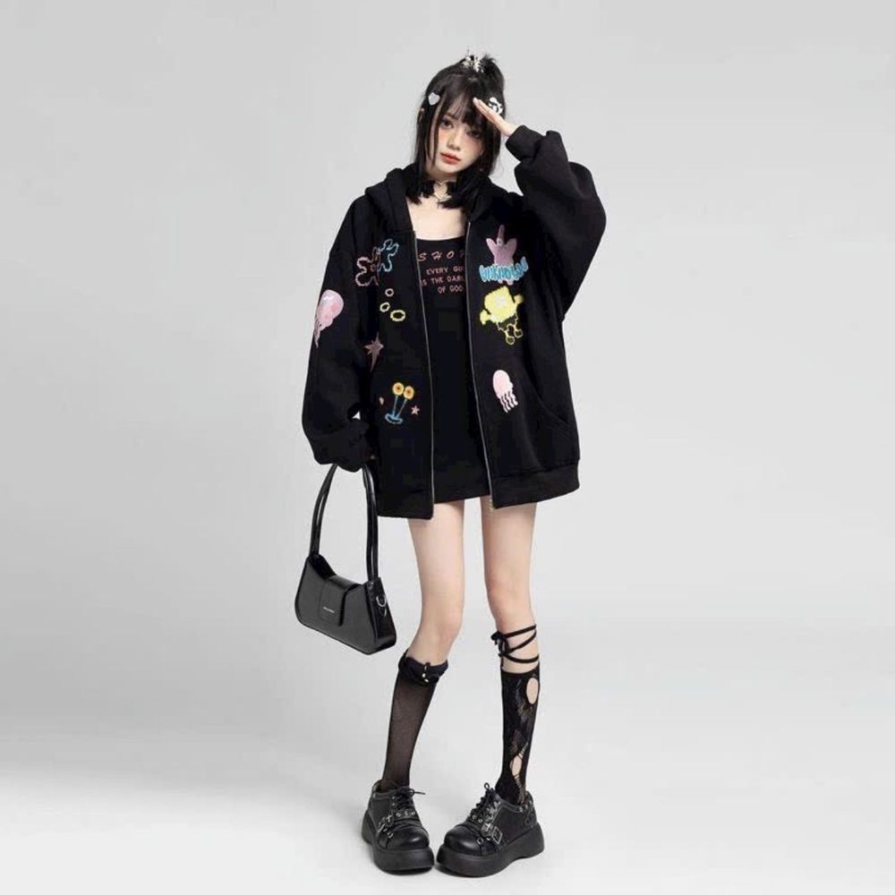 Hoodie zip nỉ chân cua , in nhiều họa tiết ,nón 2 lớp vải chính