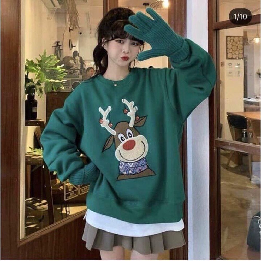 ￼Áo Sweater Giáng Sinh Hình Chú Tuần Lộc Siêu Cute, Freesize Dưới 70kg dáng tay phòng