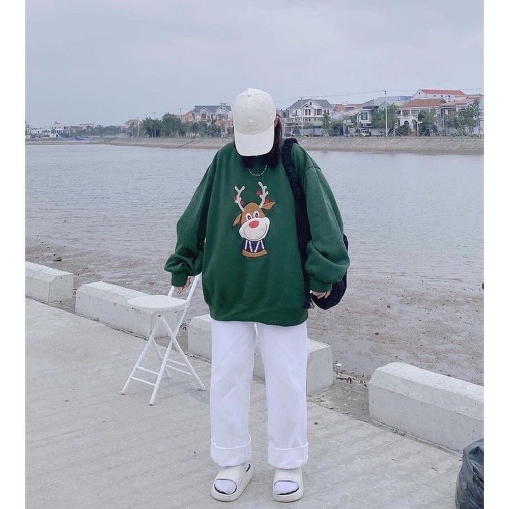 ￼Áo Sweater Giáng Sinh Hình Chú Tuần Lộc Siêu Cute, Freesize Dưới 70kg dáng tay phòng