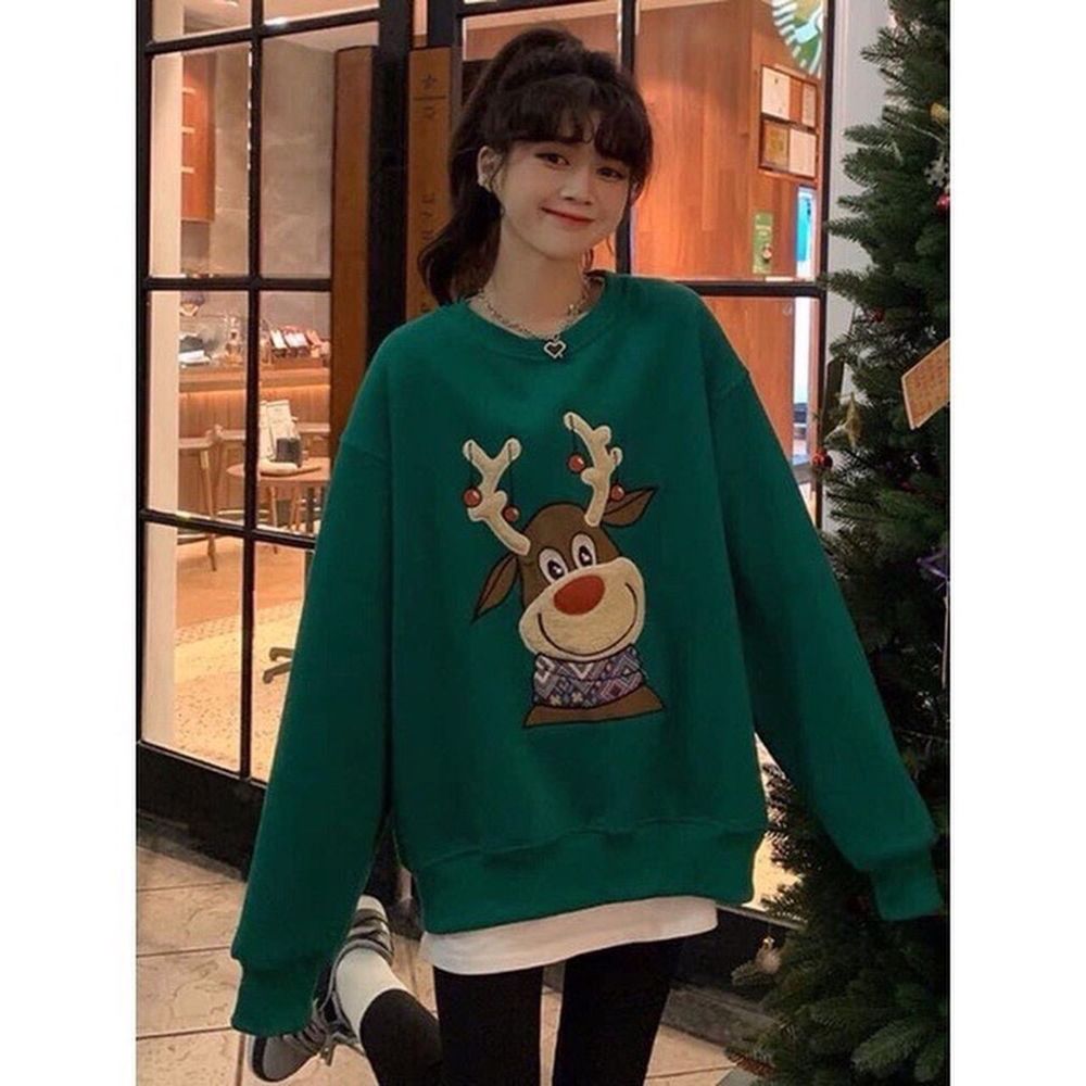 ￼Áo Sweater Giáng Sinh Hình Chú Tuần Lộc Siêu Cute, Freesize Dưới 70kg dáng tay phòng