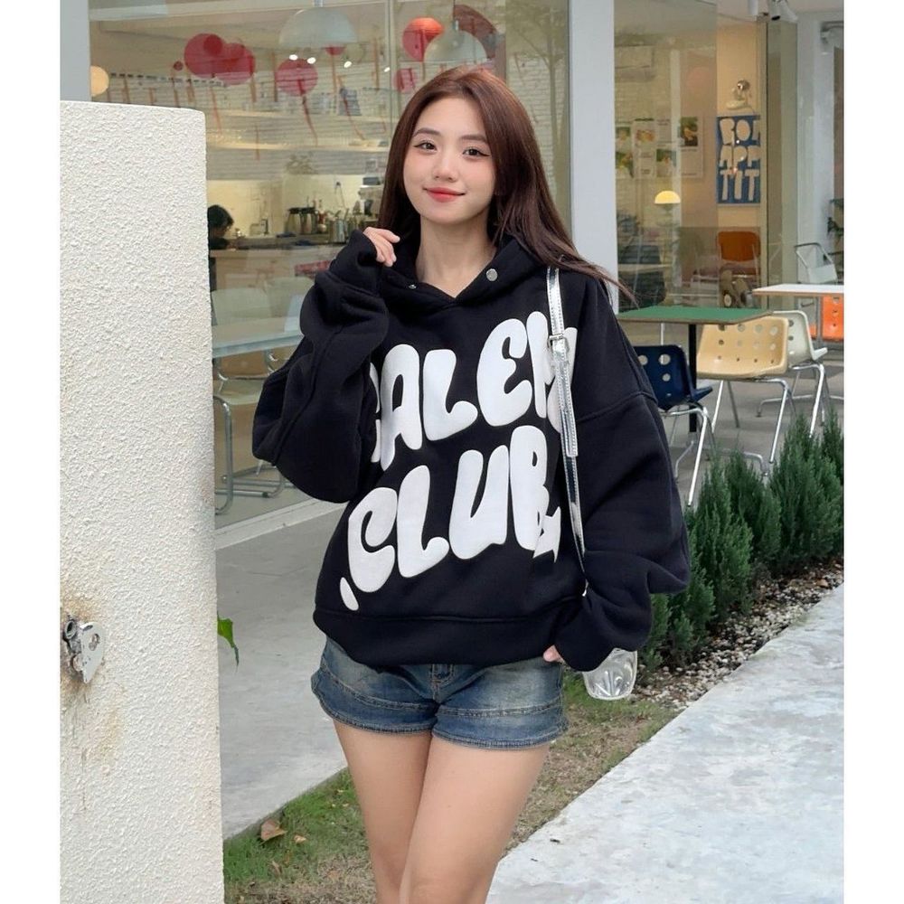 Áo hoodie chất thun nỉ mềm mịn mát,mặc chống nắng,tay phồng nhúng .logo in CALEM CLUB