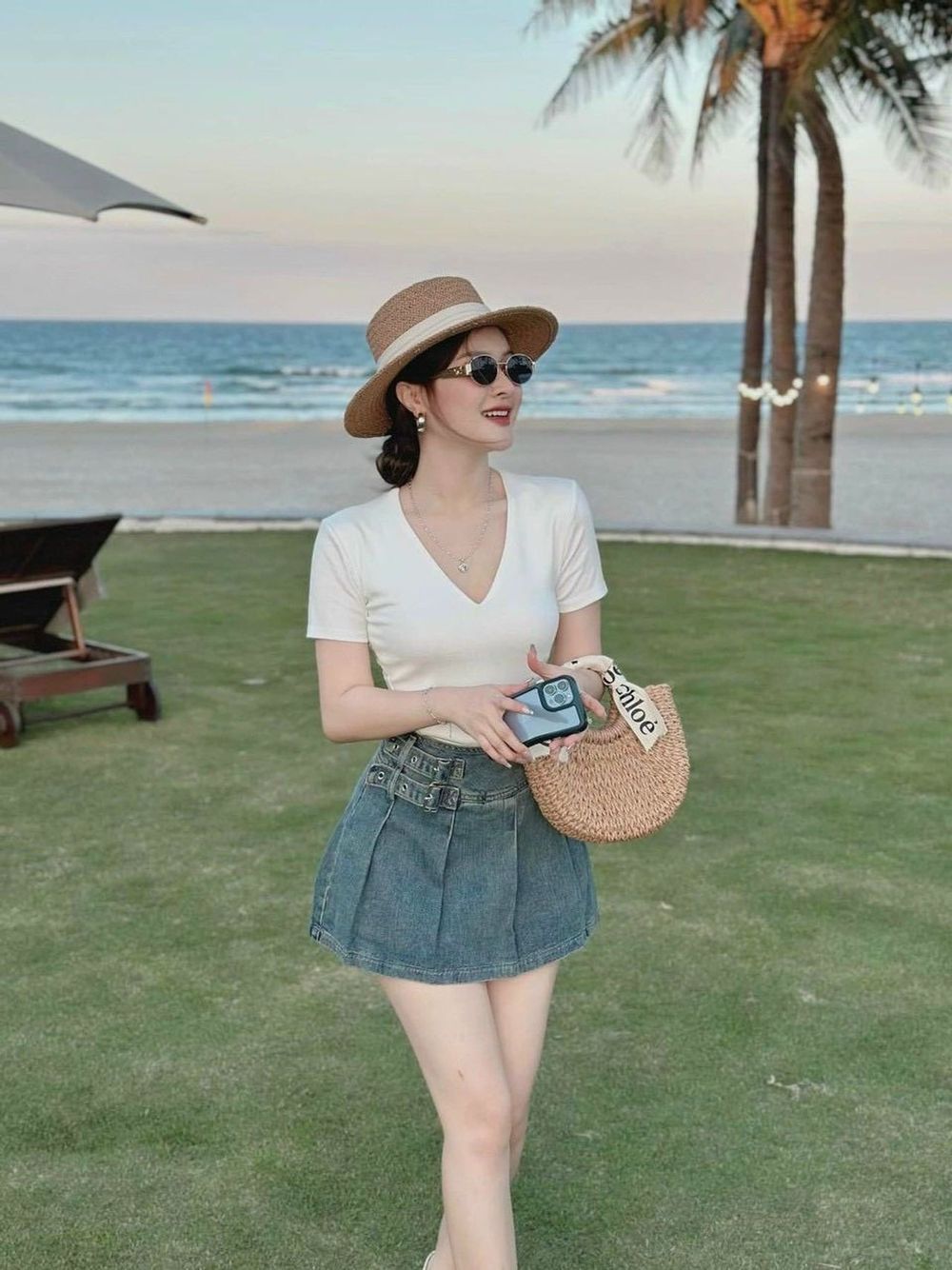 Sét 3 món áo thun gân tăm kèm váy jean,freesize dưới 55kg