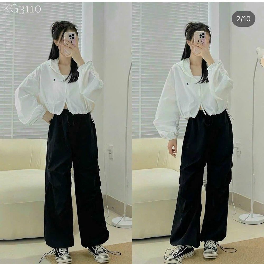 Áo khoác dù trượt nước chất đẹp 1 lớp logo thêu đang lửng tay cánh dơi ,dây rút 2 bên