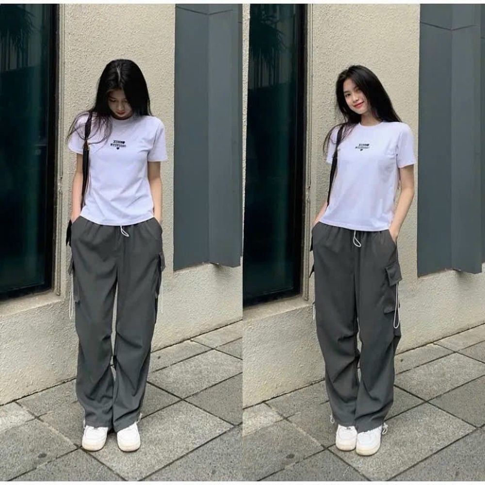 Quần jogger dù 3 dây rút form rộng cá tính