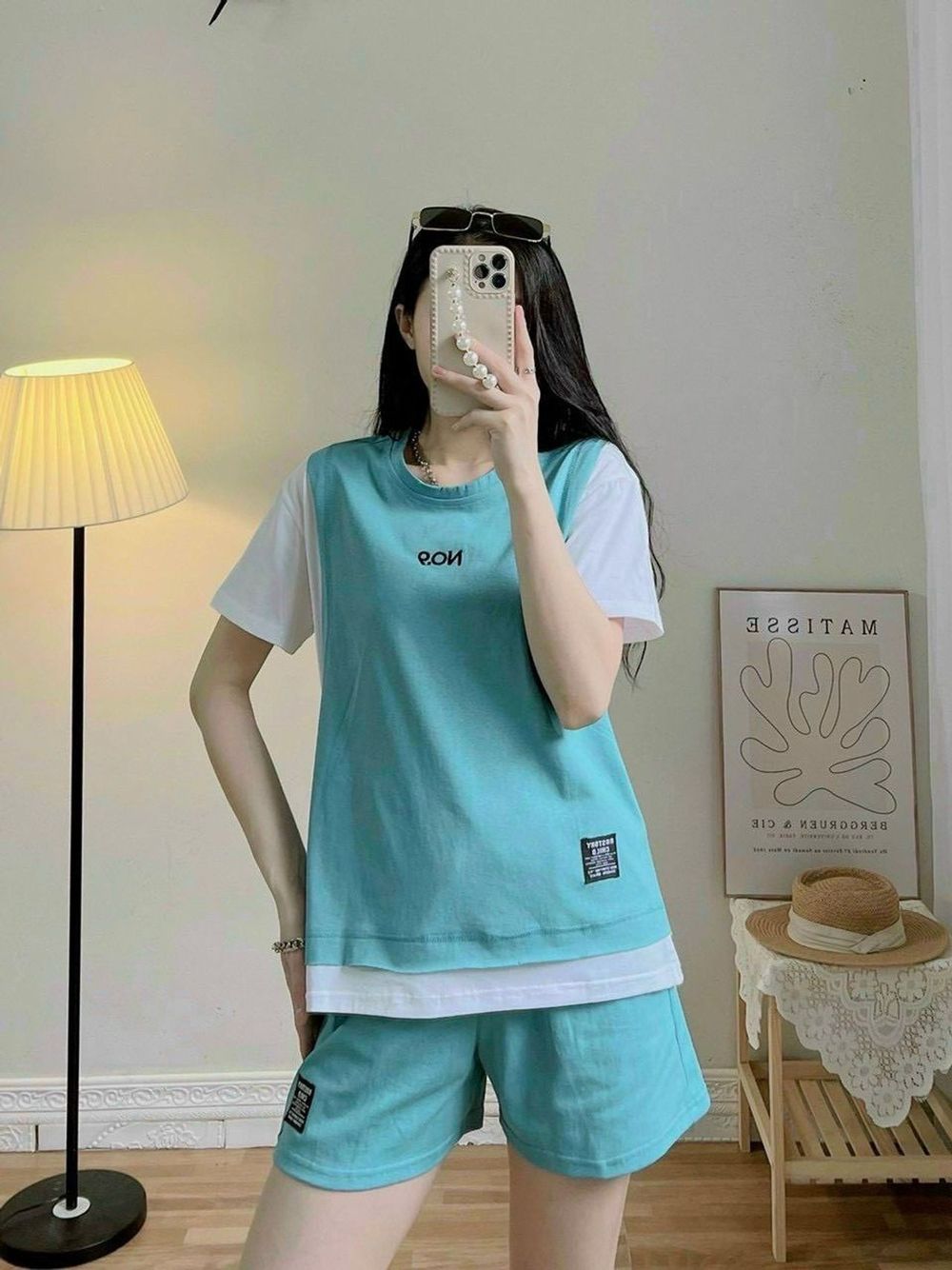 Đồ bộ in NO 9 chất thun conton, logo in, tay lỡ quần đùi, form dưới 50-70kg